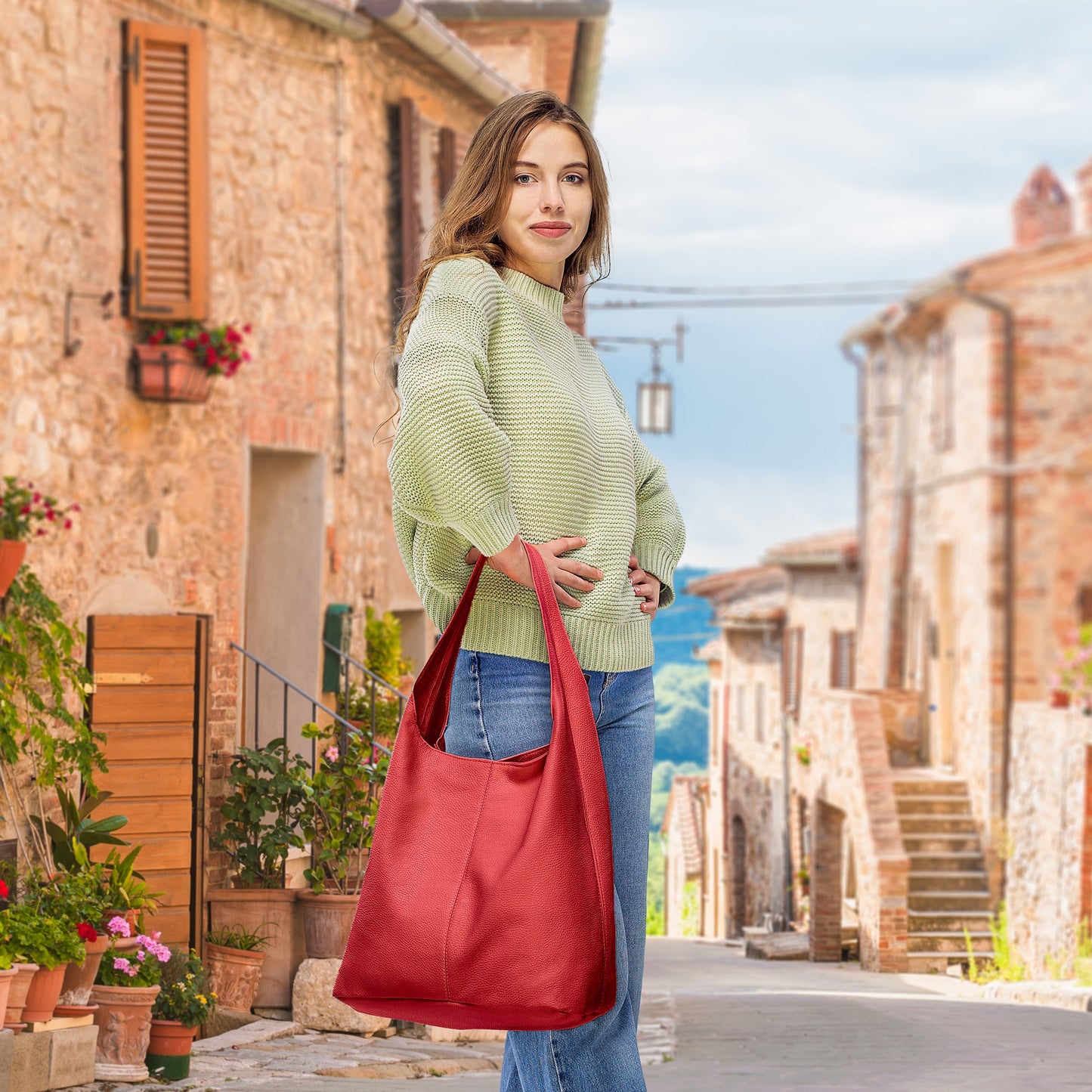 Italian Genuine Calf Leather Hobo Bag 011943