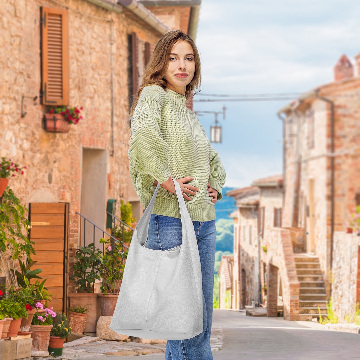 Italian Genuine Calf Leather Hobo Bag 011943