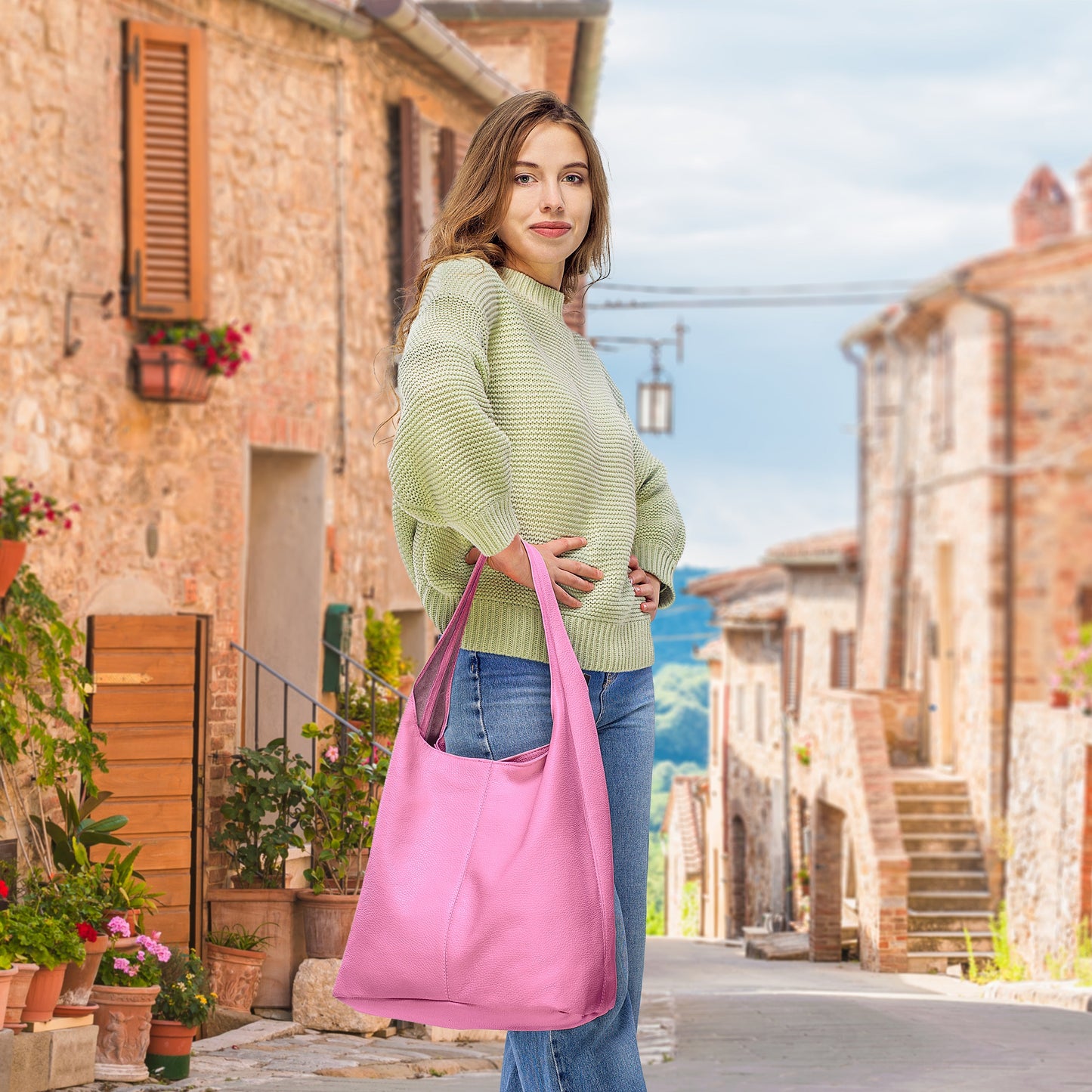 Italian Genuine Calf Leather Hobo Bag 011943