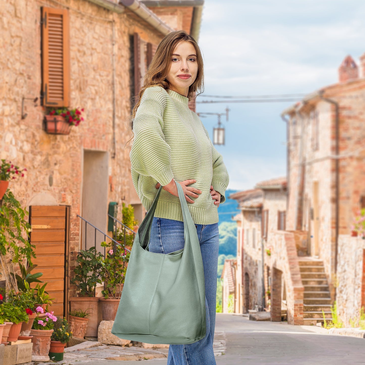 Italian Genuine Calf Leather Hobo Bag 011943