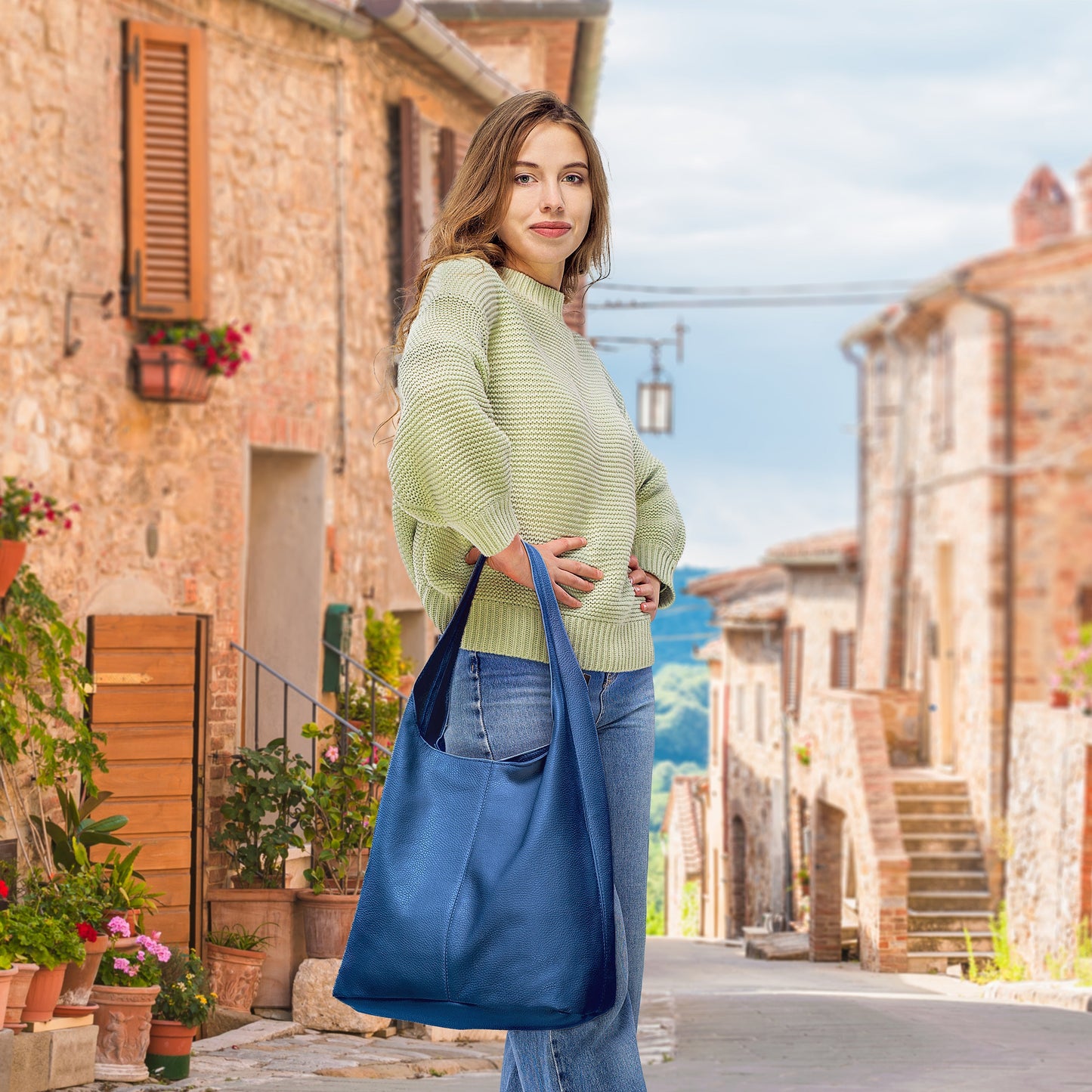 Italian Genuine Calf Leather Hobo Bag 011943