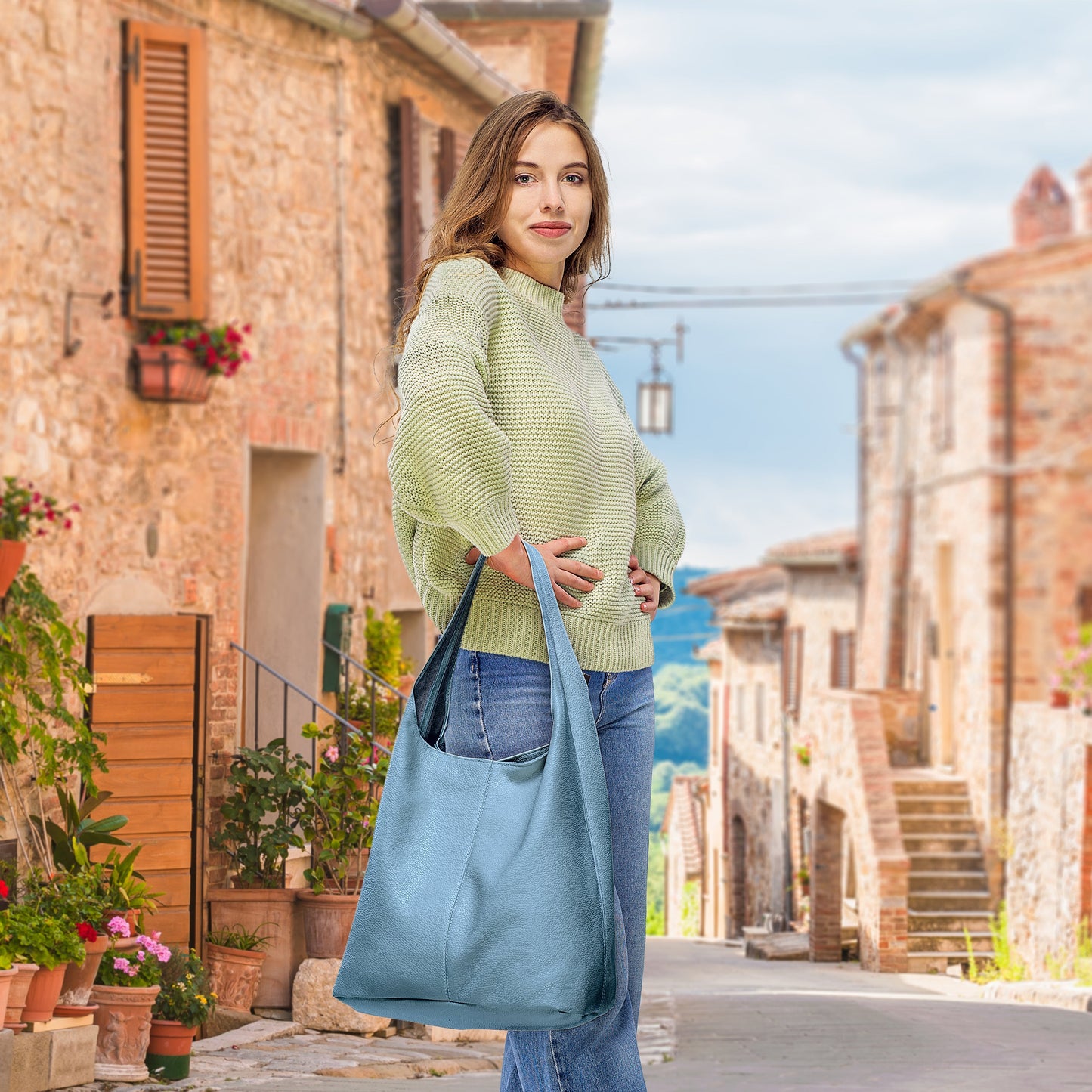 Italian Genuine Calf Leather Hobo Bag 011943
