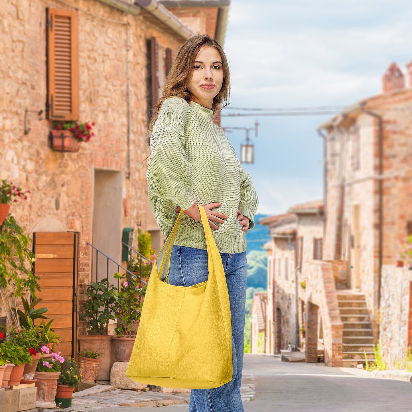 Italian Genuine Calf Leather Hobo Bag 011943