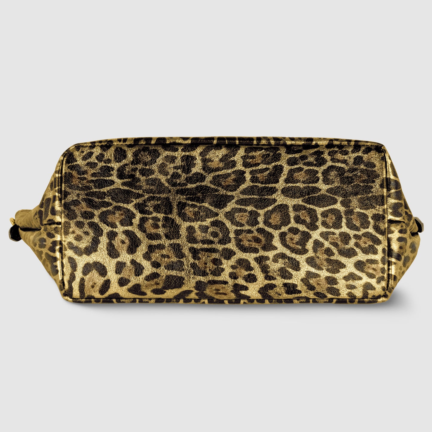 Italian Genuine Leopard-Print Metallic Suede Top-Handle Bag 112334