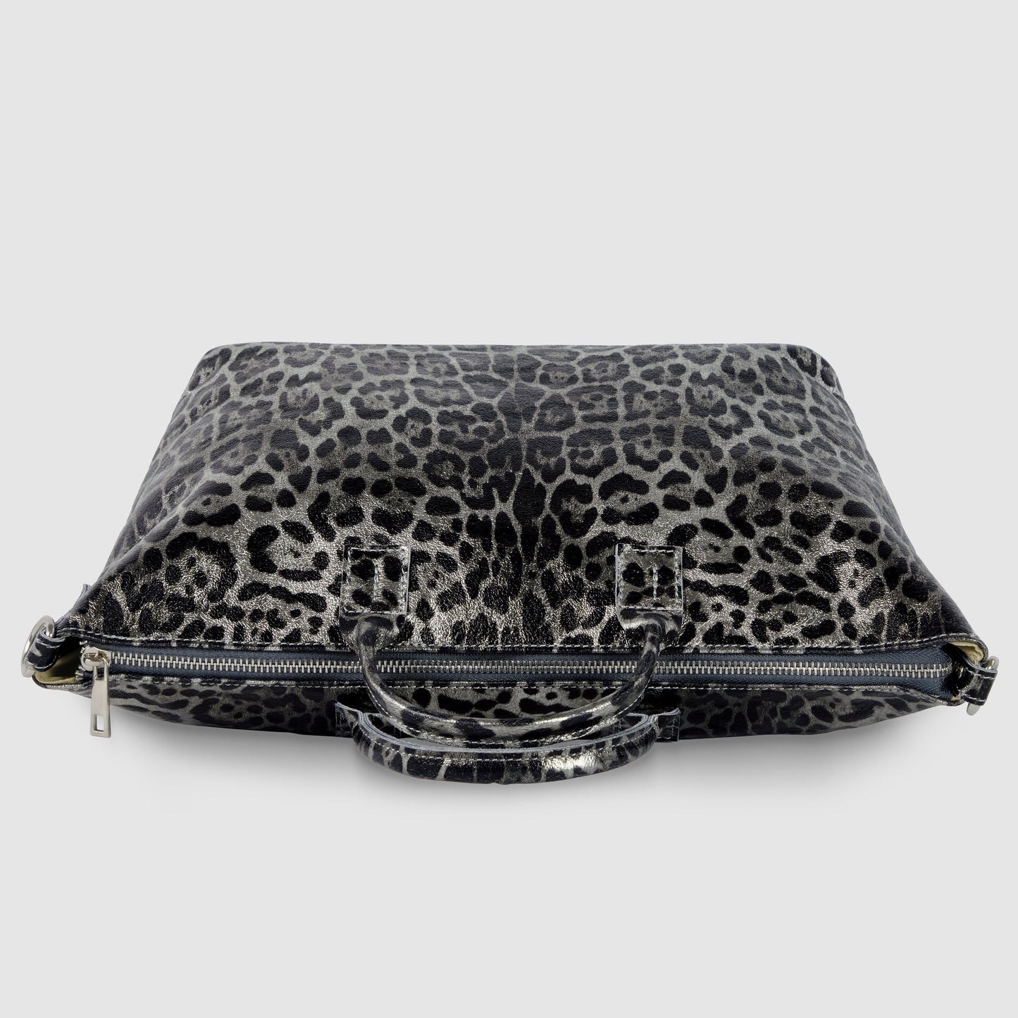 Italian Genuine Leopard-Print Metallic Suede Top-Handle Bag 112334