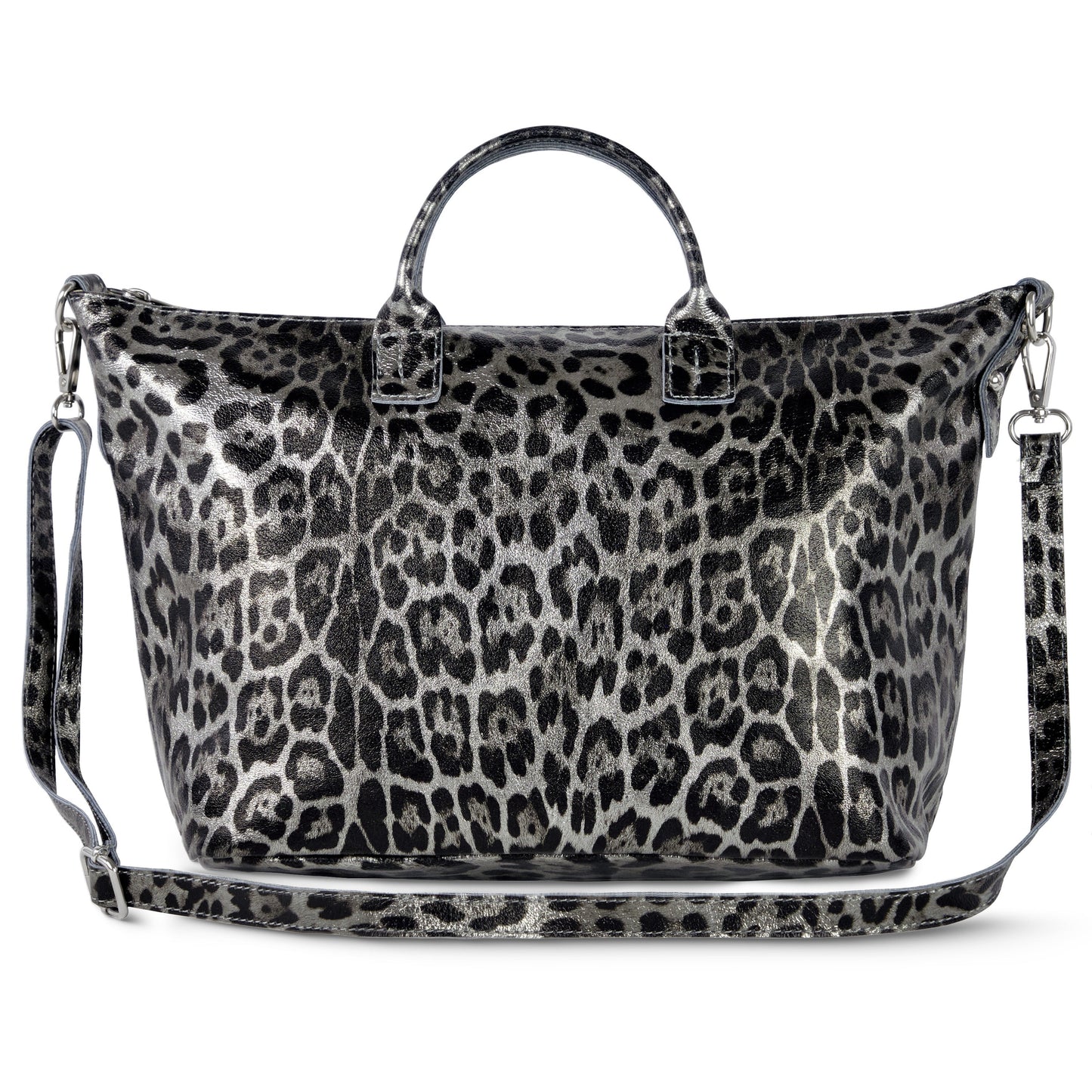 Italian Genuine Leopard-Print Metallic Suede Top-Handle Bag 112334