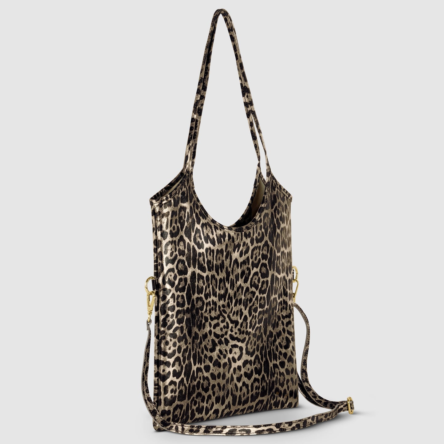 Italian Genuine Leopard-Print Metallic Suede Tote Bag 191722