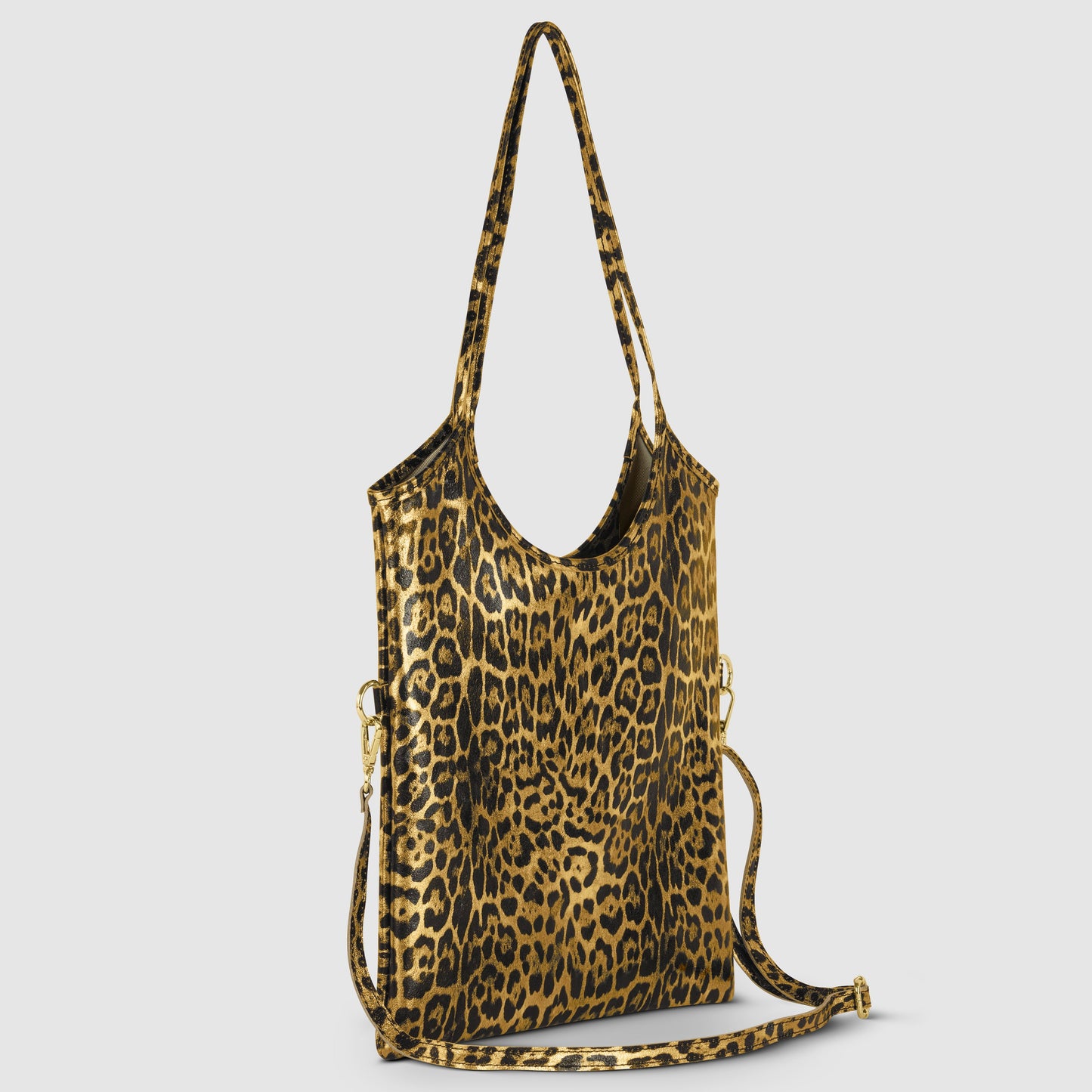 Italian Genuine Leopard-Print Metallic Suede Tote Bag 191722