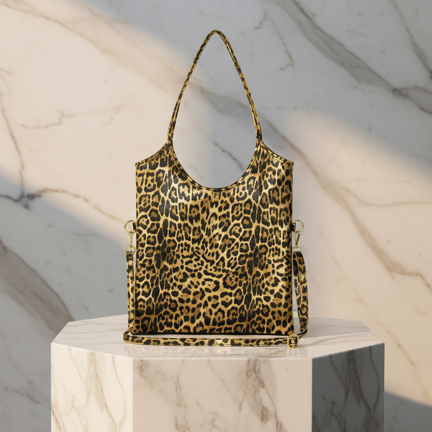 Italian Genuine Leopard-Print Metallic Suede Tote Bag 191722