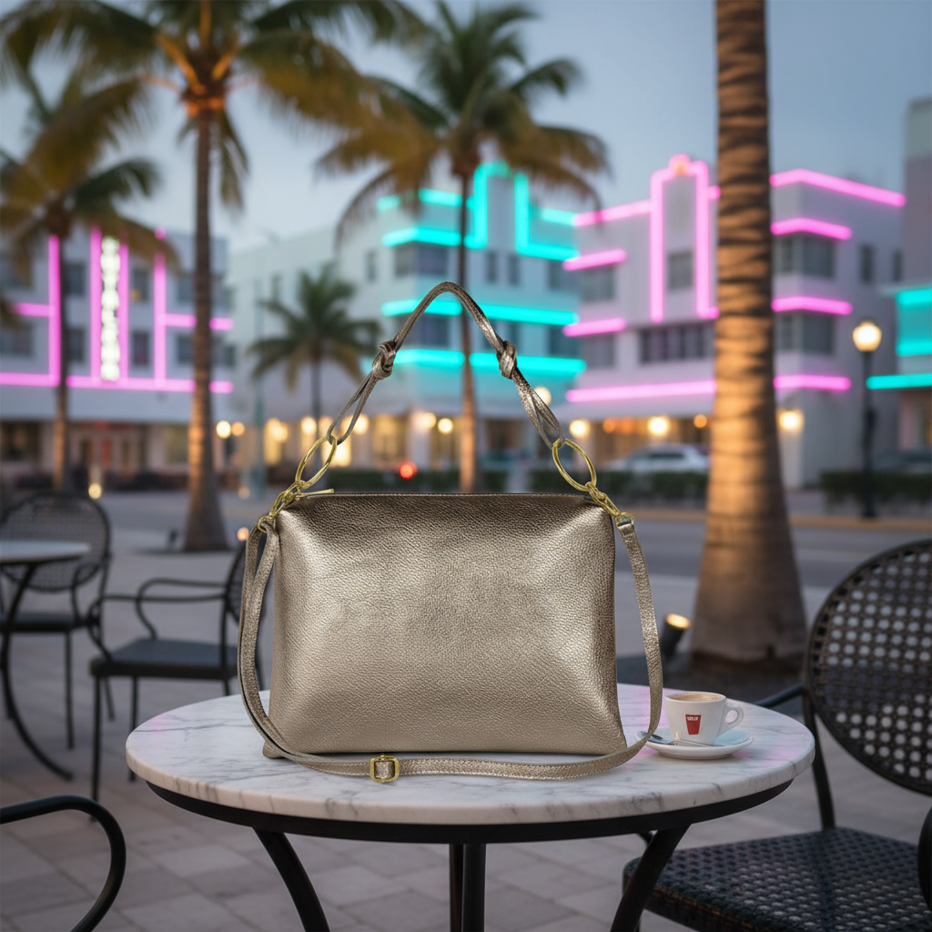 Italian Genuine Metallic Calf Leather Shoulder Bag 171551