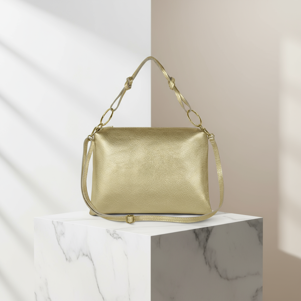 Italian Genuine Metallic Calf Leather Shoulder Bag 171551