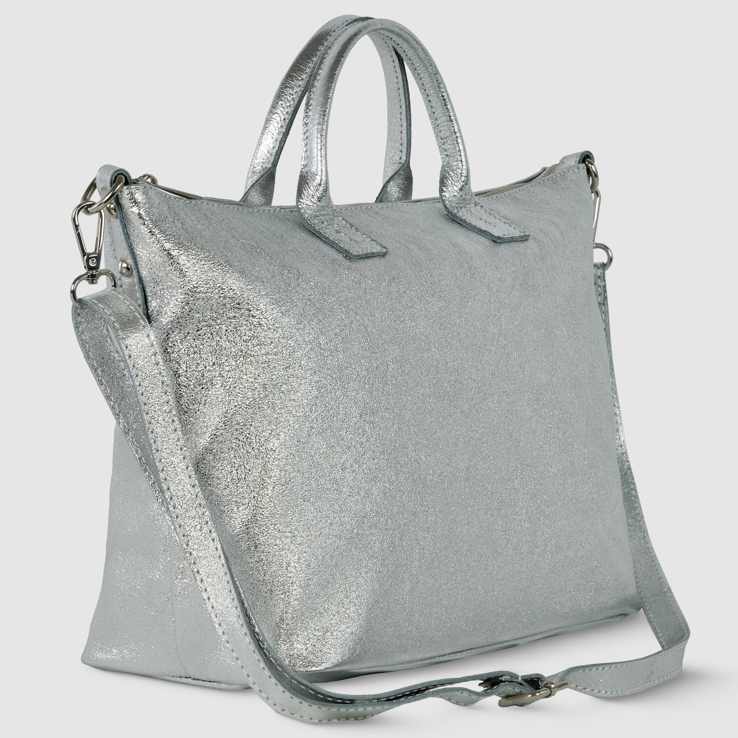 Italian Genuine Metallic Suede Top-Handle Bag 112334