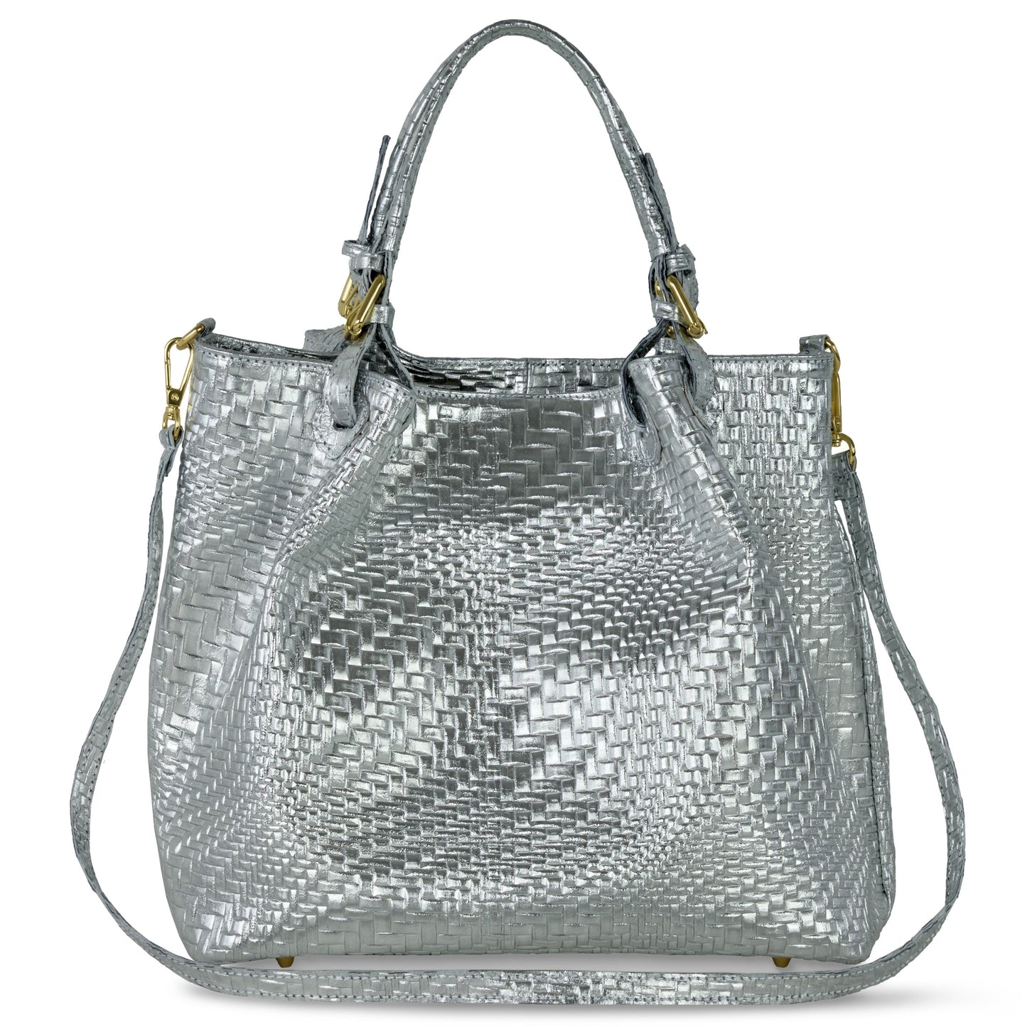 Italian Genuine Grid Metallic Suede Top-Handle Bag 112615