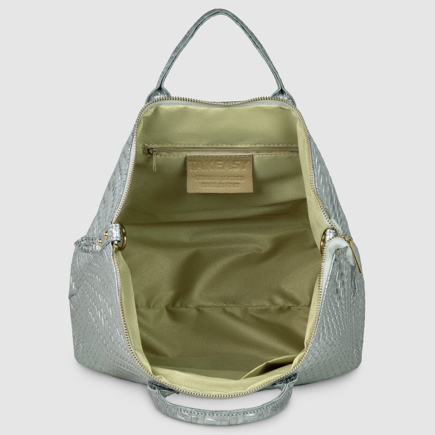 Italian Genuine Grid Metallic Suede Top-Handle Bag 112615