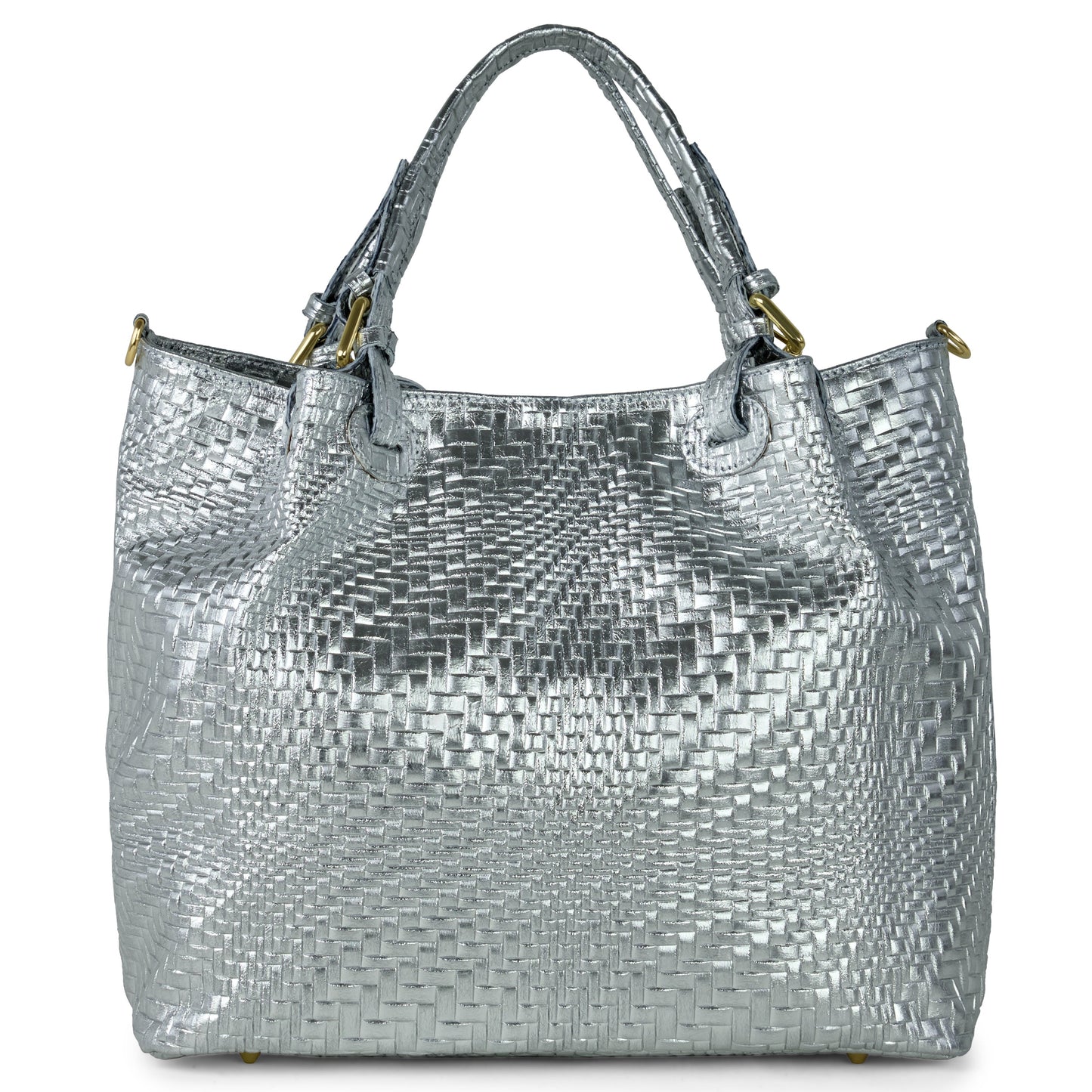Italian Genuine Grid Metallic Suede Top-Handle Bag 112615