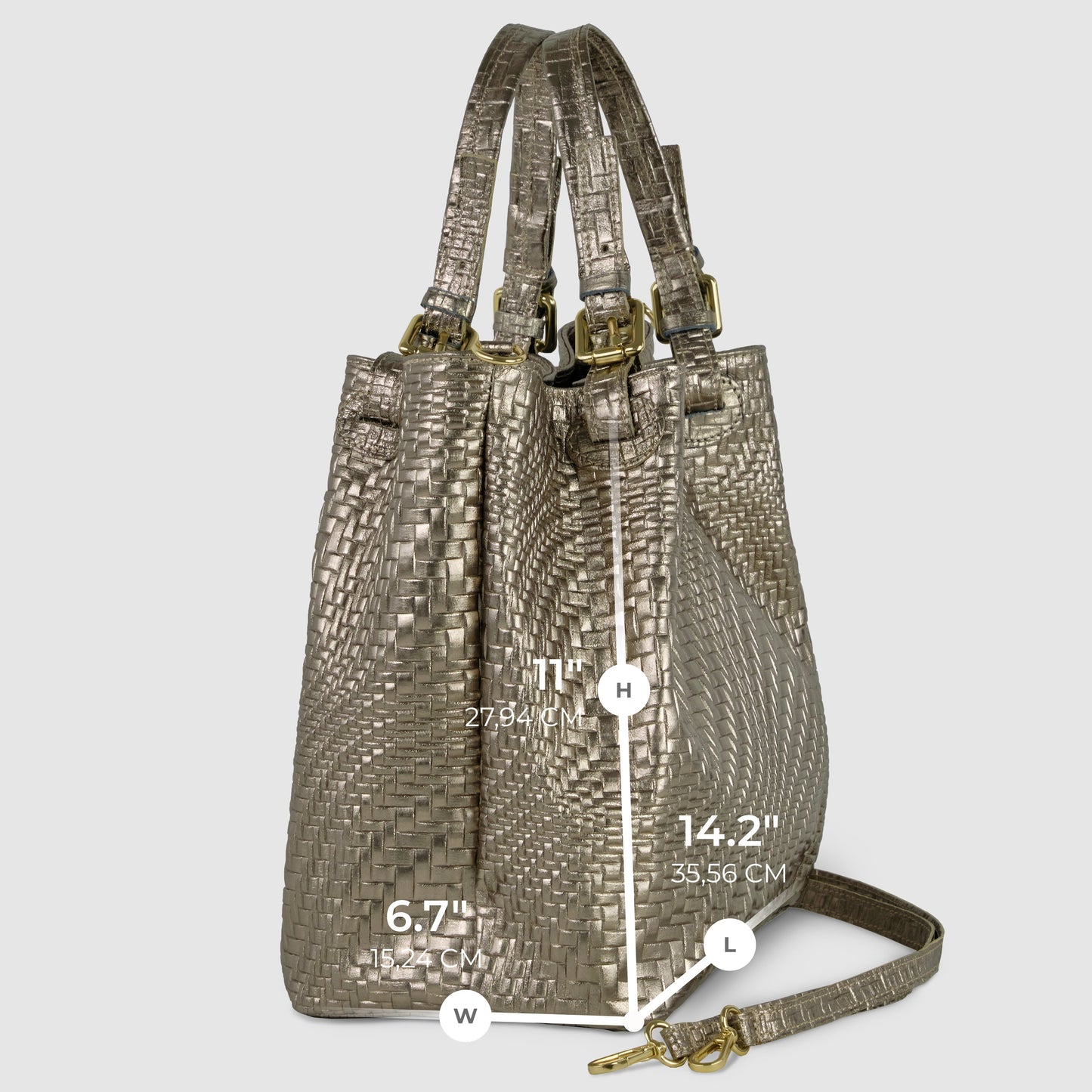 Italian Genuine Grid Metallic Suede Top-Handle Bag 112615