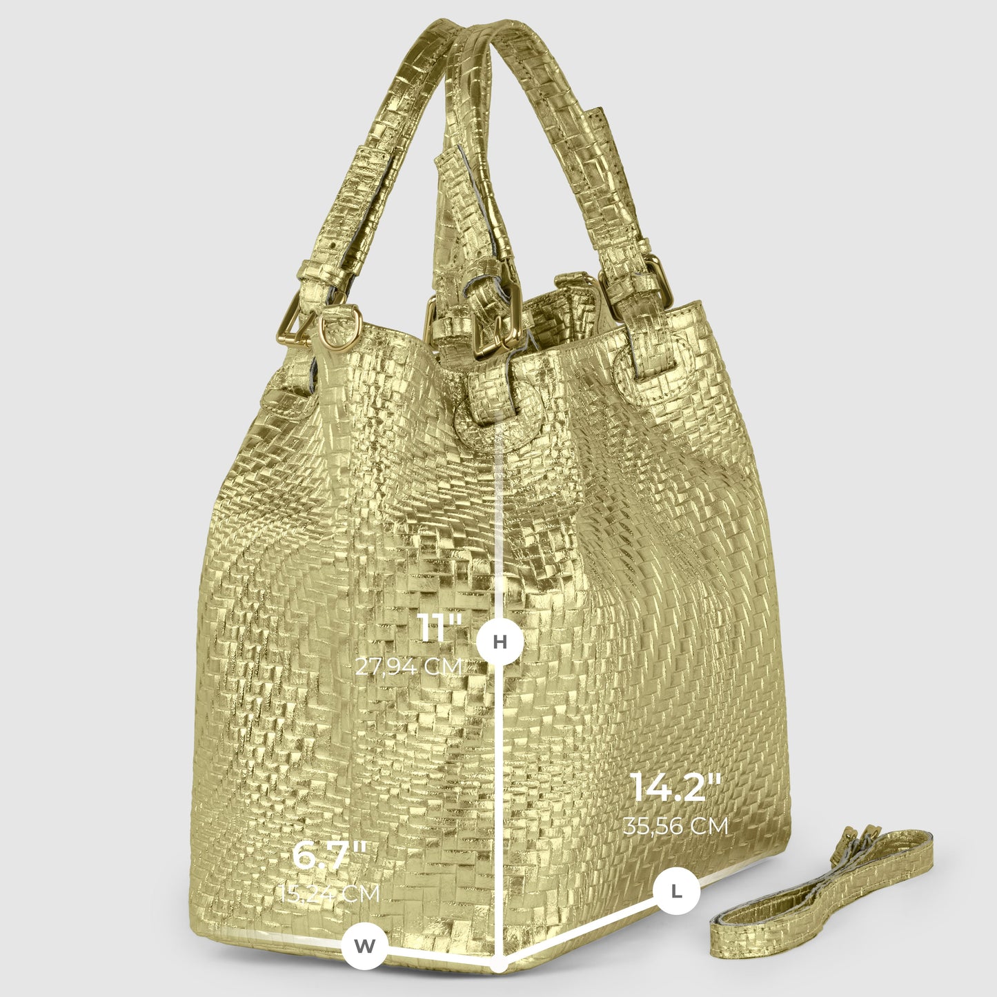 Italian Genuine Grid Metallic Suede Top-Handle Bag 112615