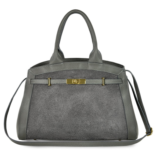 Italian Genuine Suede & Calf Leather Top-Handle Bag 333155