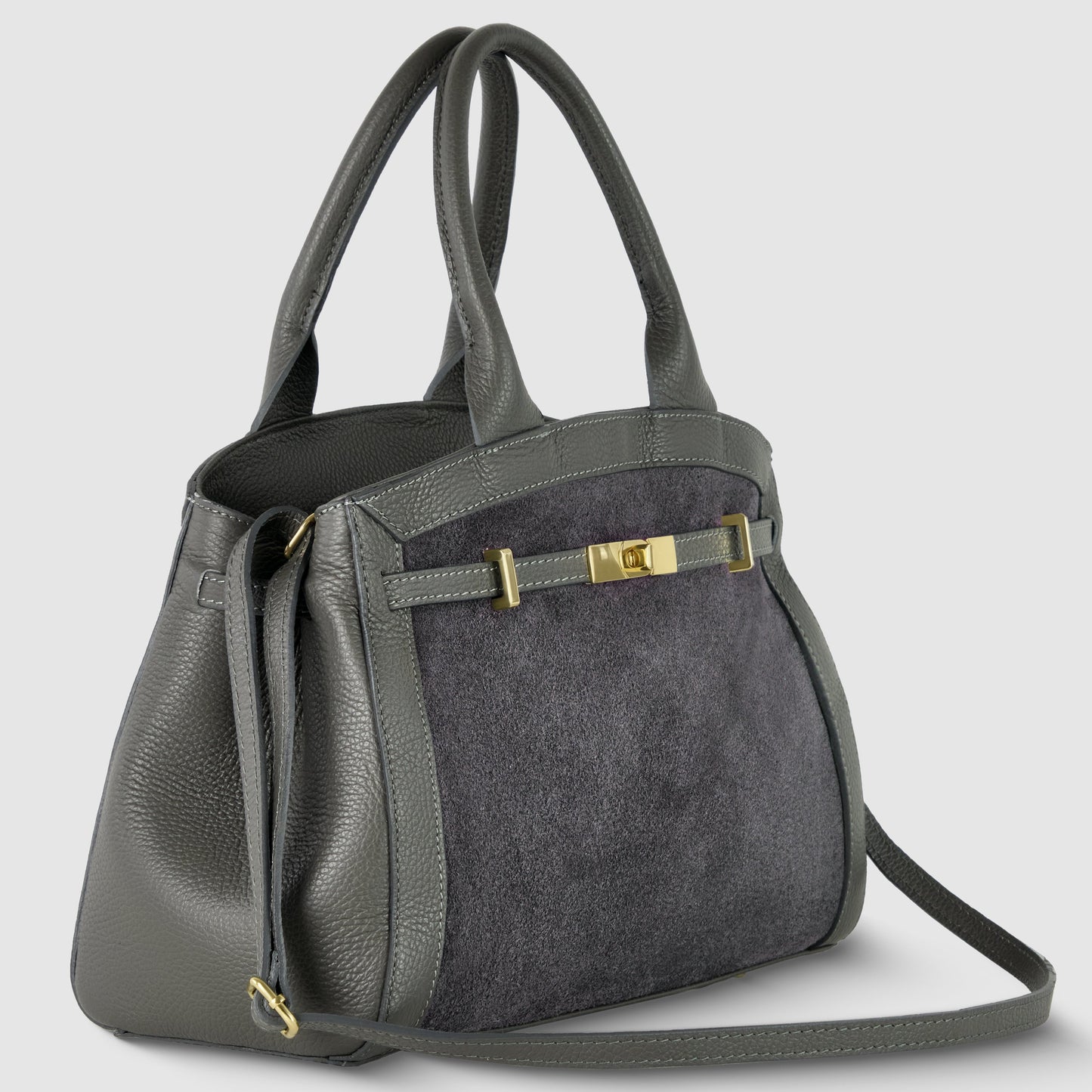 Italian Genuine Suede & Calf Leather Top-Handle Bag 333155