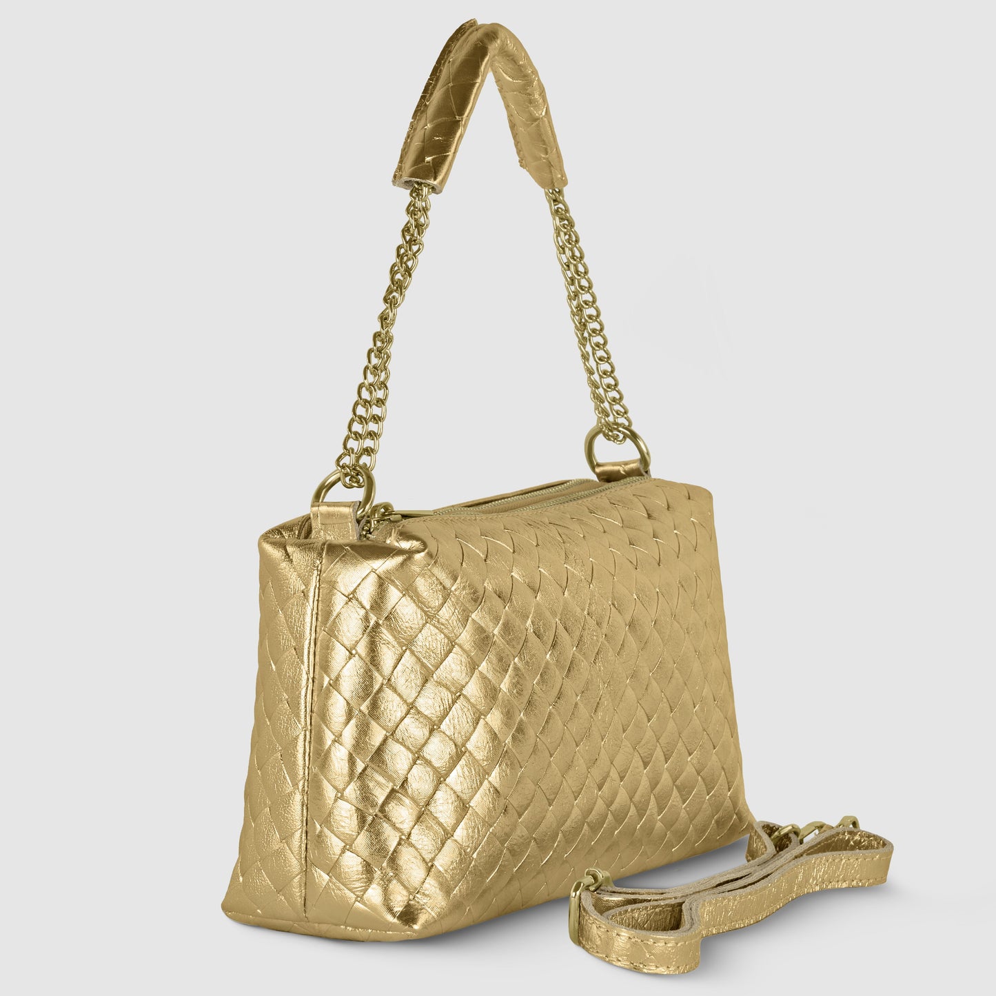 Italian Genuine Weave Metallic Suede Crossbody Bag 171522