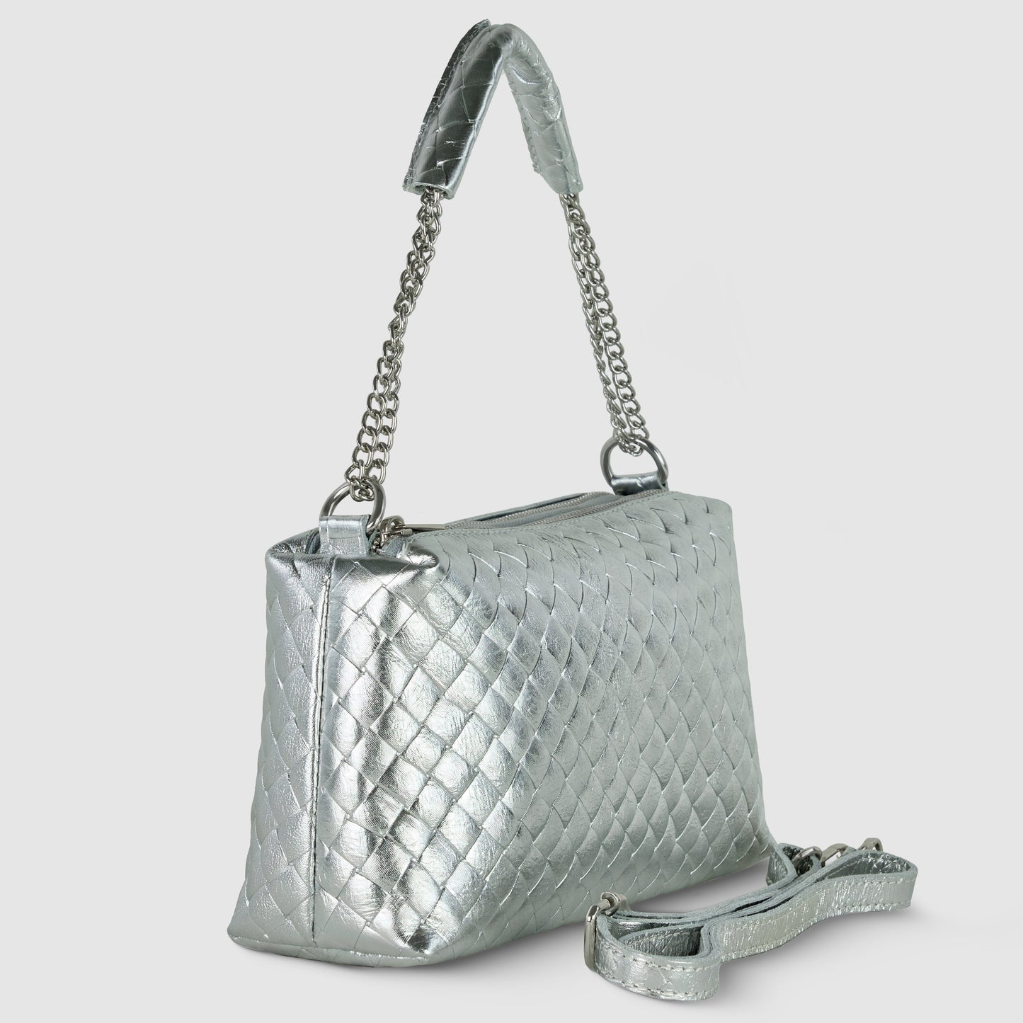 Italian Genuine Weave Metallic Suede Crossbody Bag 171522