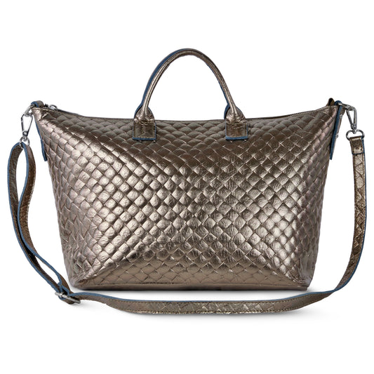 Italian Genuine Weave Metallic Suede Top-Handle Bag 112334