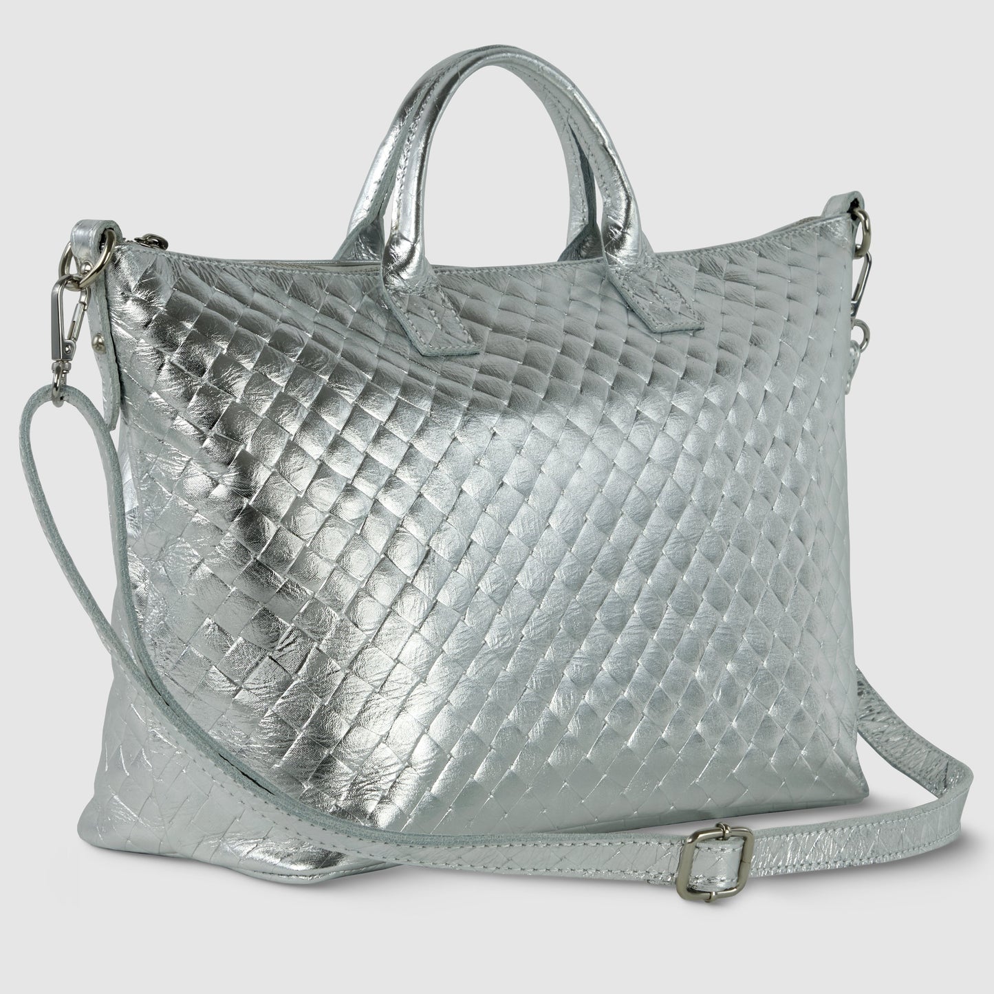 Italian Genuine Weave Metallic Suede Top-Handle Bag 112334