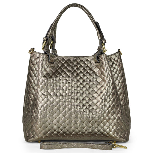 Italian Genuine Weave Metallic Suede Top-Handle Bag 112615