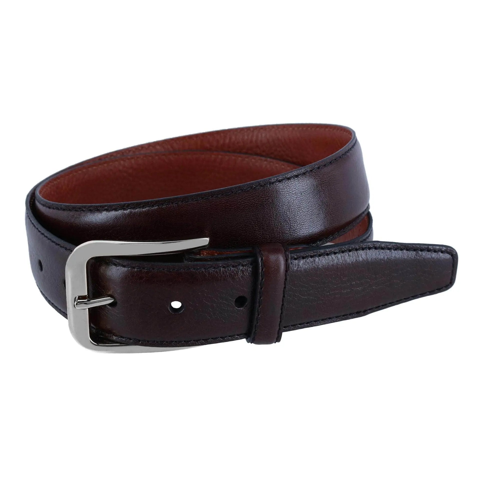 35MM Pebble Grain Leather Belt with Silver Buckle Trafalgar Store