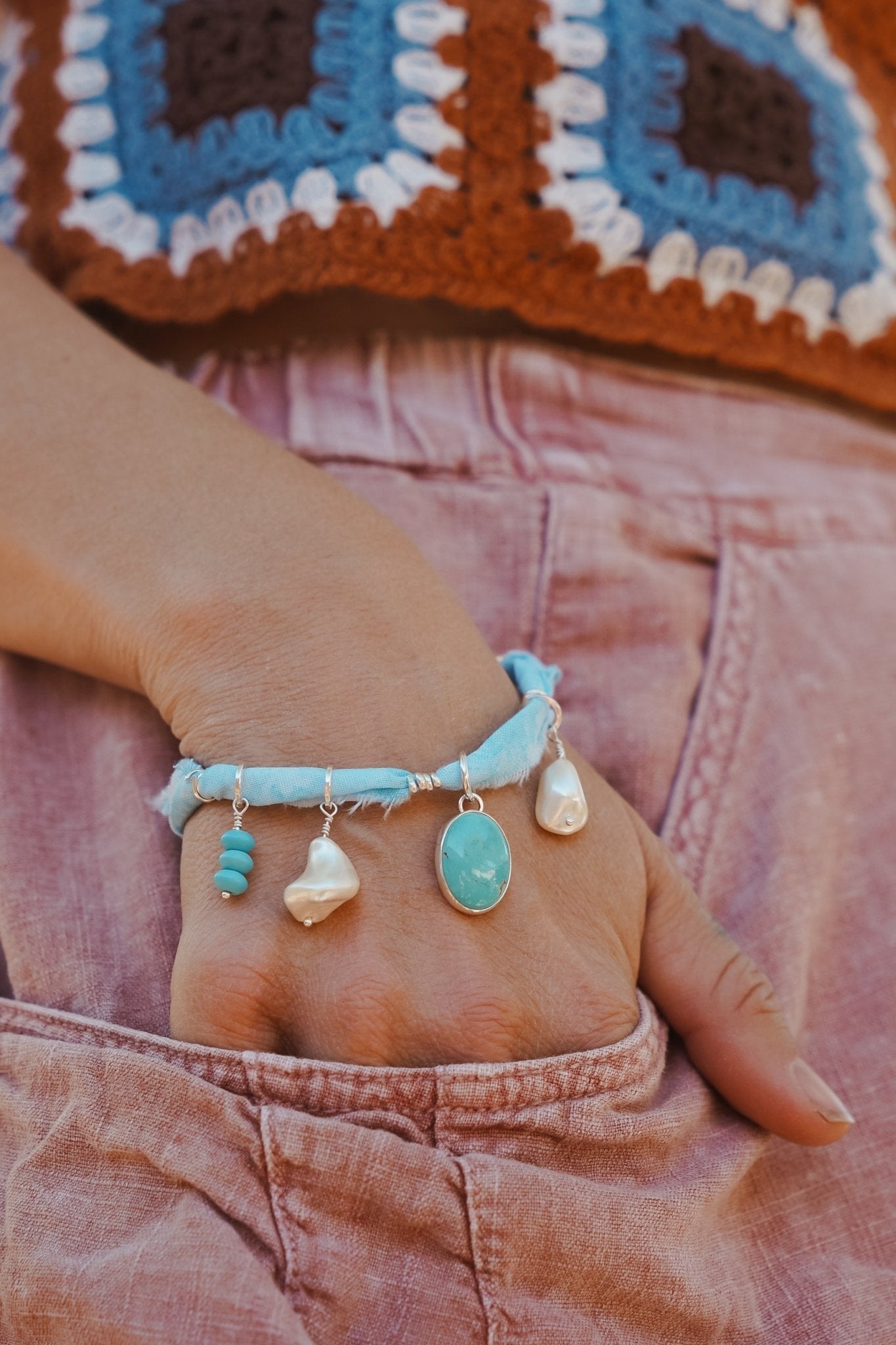 The Fray Baby Anklets with Turquoise + Pearl Beads (MADE TO ORDER)
