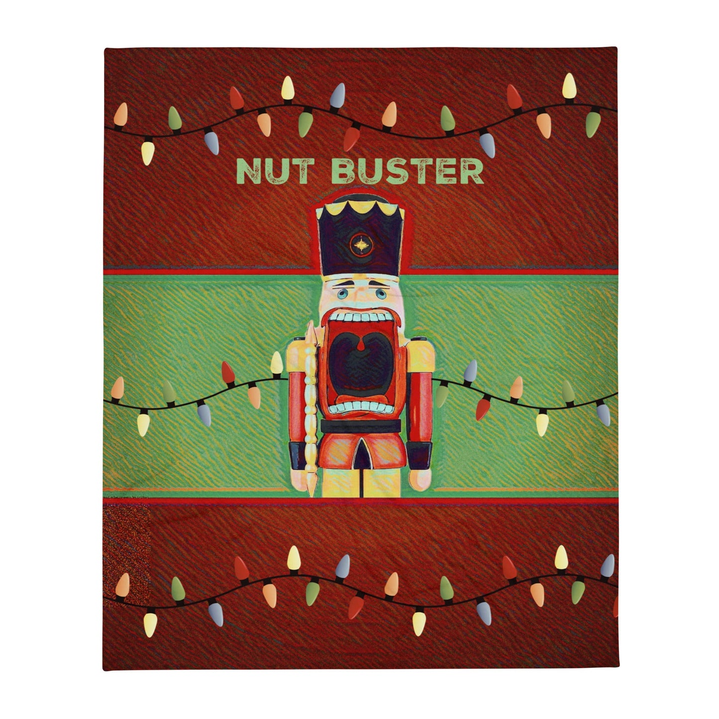 SEASONAL "NUT BUSTER" Funny Nutcracker Novelty Christmas Throw Blanket