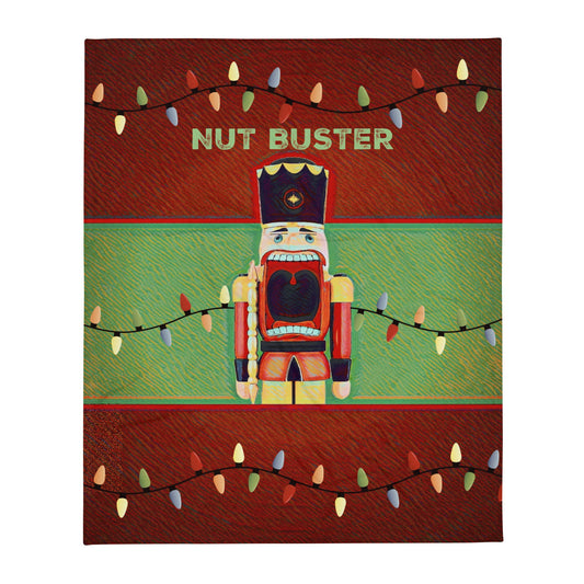 SEASONAL "NUT BUSTER" Funny Nutcracker Novelty Christmas Throw Blanket