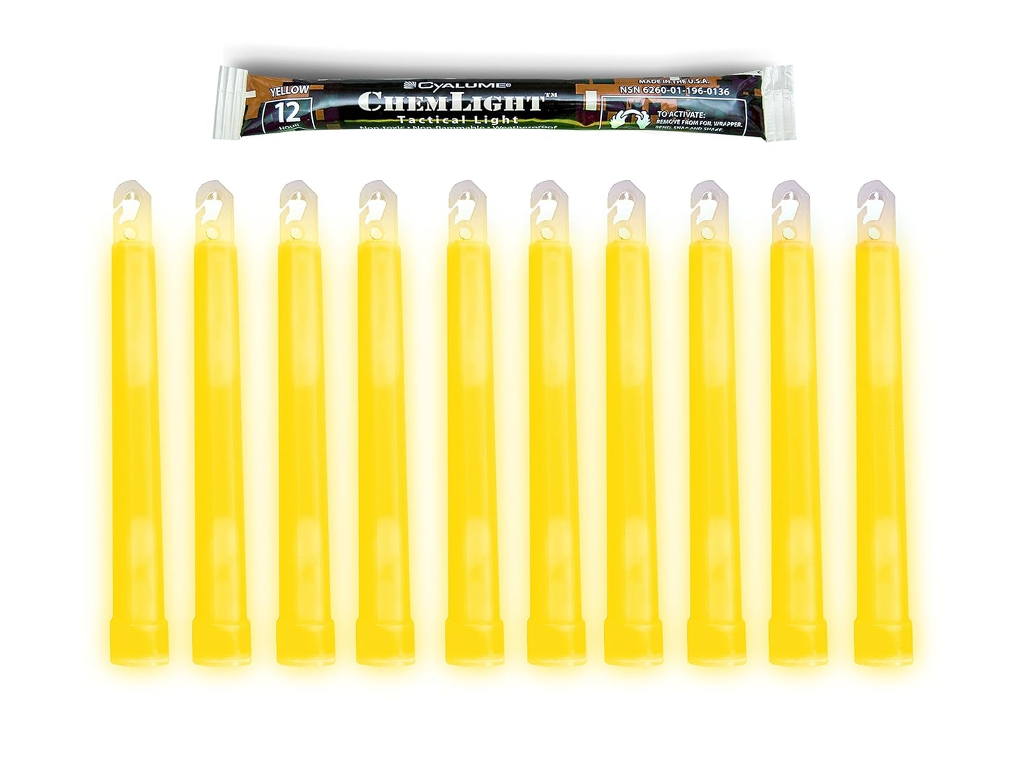 Snaplight Emergency 6" Yellow 12 Hour Lightstick - Pack of 10
