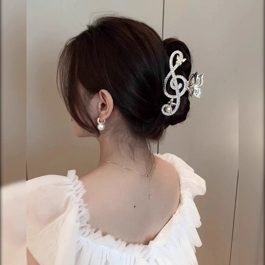 Treble Clef Hair Clip – Crystal Rhinestone Music Note Barrette