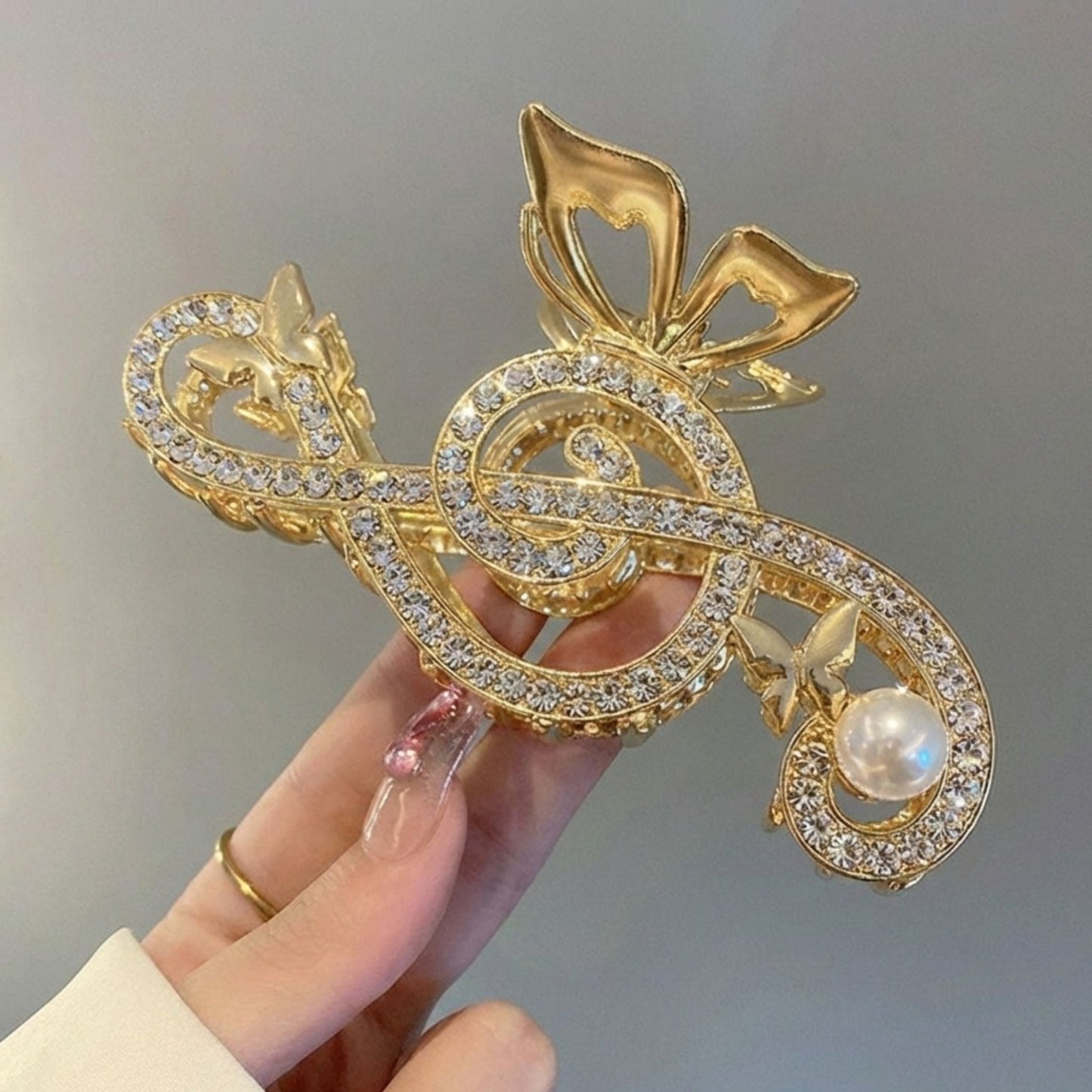 Treble Clef Hair Clip – Crystal Rhinestone Music Note Barrette