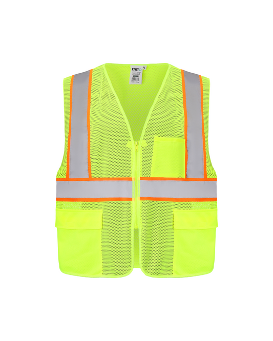 Kiwi High Visibility ANSI/ISEA 107-2020, Type R, Class 2 Contrast Trimmed Neon Safety Vest [R70100]