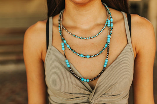Turquoise and Silver Pearl Layered Necklace Wild Junkie