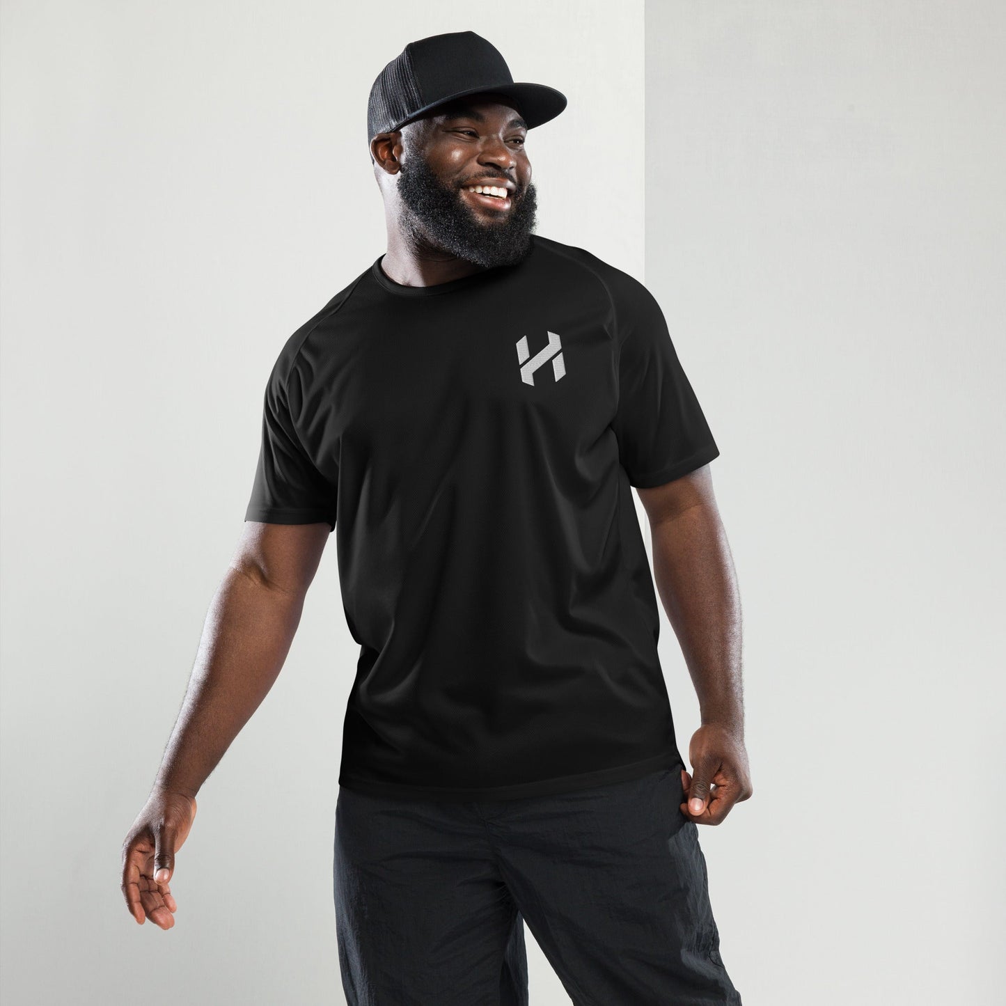 ShopHnH Men’s Performance Jersey – Black Athletic Mesh Workout Shirt | Breathable Polyester Gym & Streetwear Top with 3D Logo