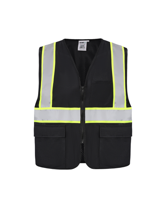 Kiwi High Visibility ANSI/ISEA 107-2020 Reflector Contrast Trimmed Black Safety Vest [R70200]