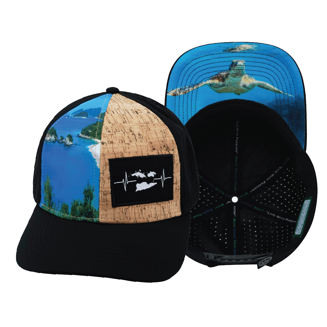 Virgin Islands Hat - Baseball Hat Fit - Cork Hybrid / Ocean  - Laser Mesh