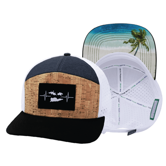 Virgin Islands Hat - Flat Bill - Cork - Black / Navy / White - Laser Mesh