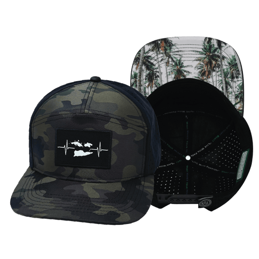 Virgin Islands Hat - Flat Bill -  Green Camo / Black - Laser Mesh