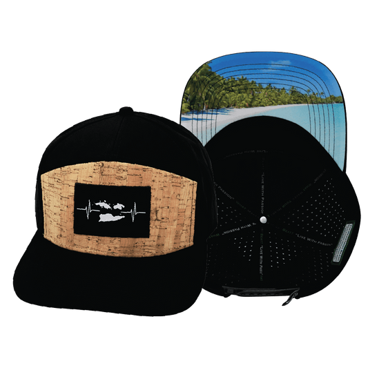 Virgin Islands Hat - Flat Bill - Cork - Black - Laser Mesh