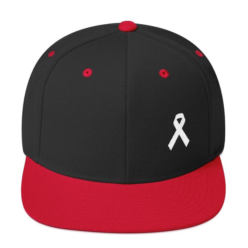 White Awareness Ribbon Flat Brim Snapback Hat