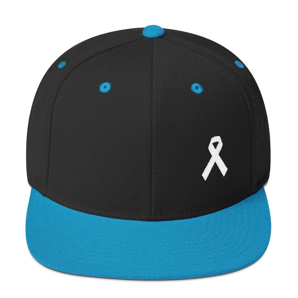 White Awareness Ribbon Flat Brim Snapback Hat