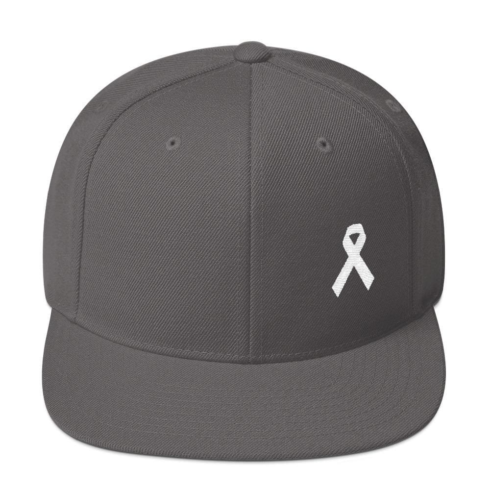 White Awareness Ribbon Flat Brim Snapback Hat