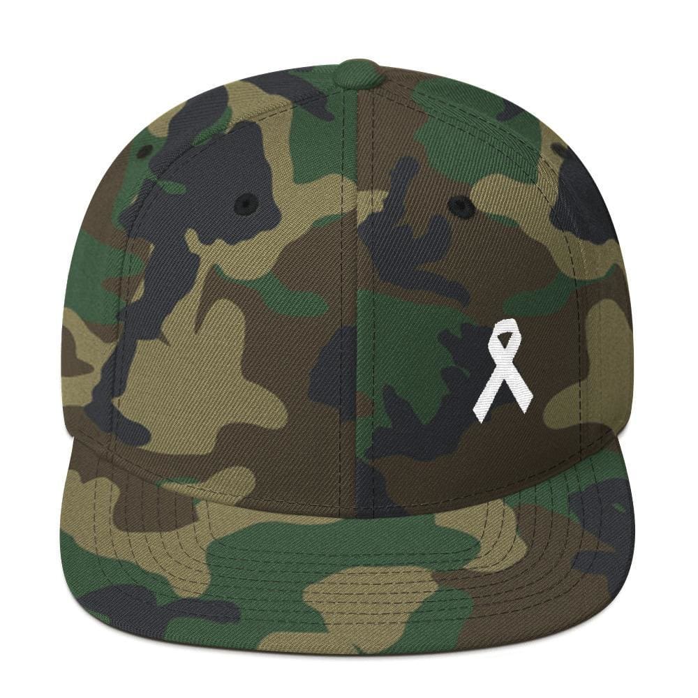 White Awareness Ribbon Flat Brim Snapback Hat