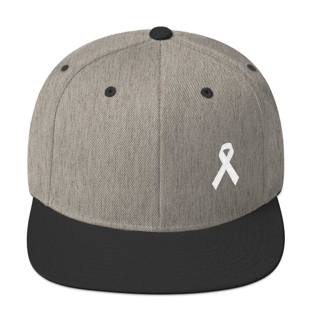 White Awareness Ribbon Flat Brim Snapback Hat