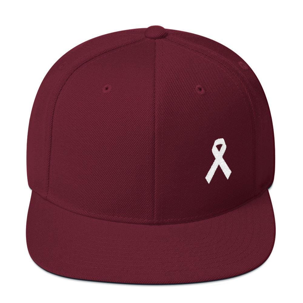 White Awareness Ribbon Flat Brim Snapback Hat