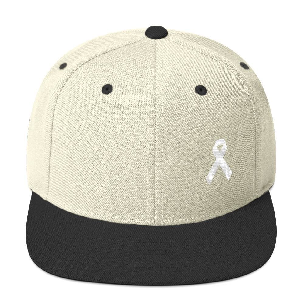 White Awareness Ribbon Flat Brim Snapback Hat